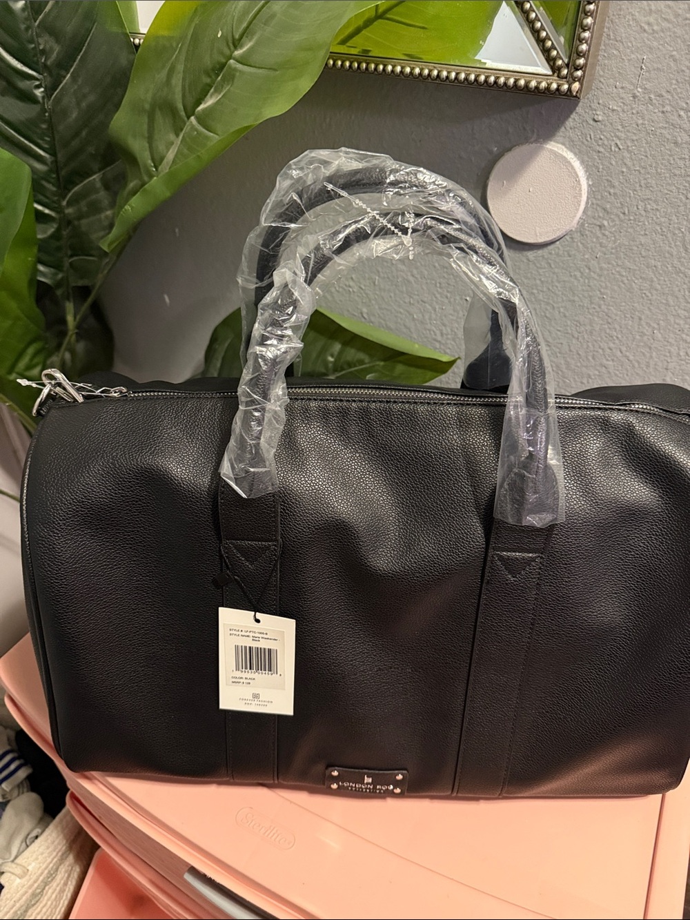 London Fog Black Pebble Leather Duffel Bag
